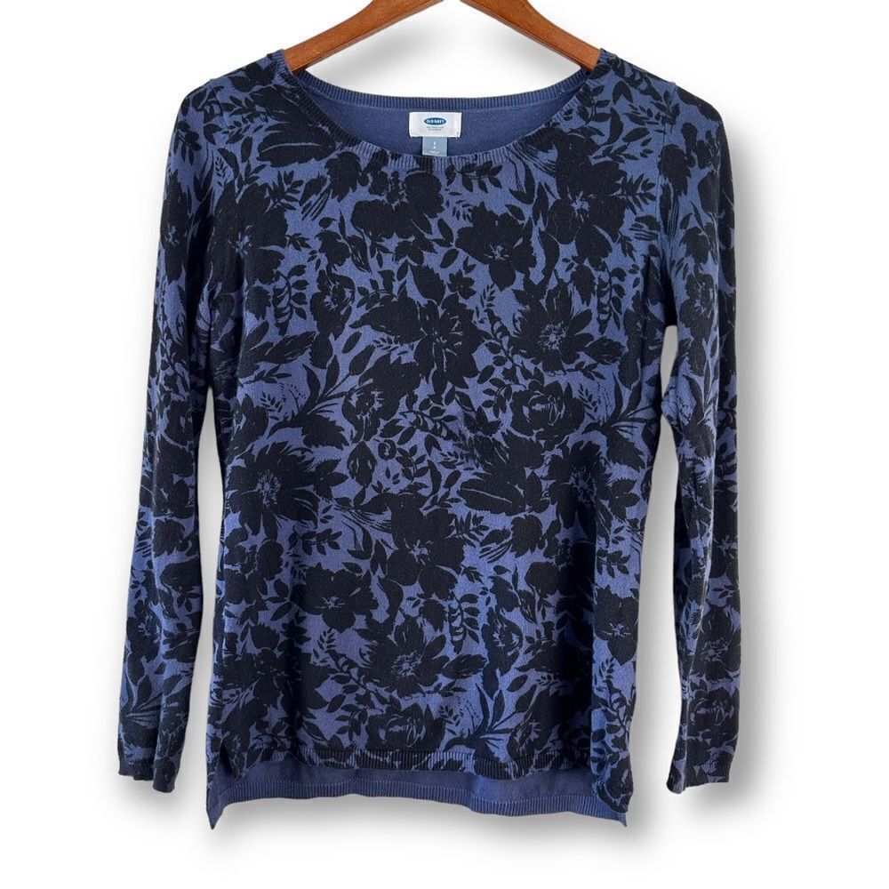 Old Navy crew neck blue & black floral print sweater size SP